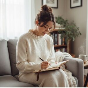 Chelsea & Theodore Cream Sweater with Ruffled Neckline